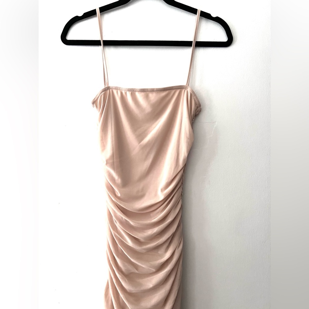 Pretty Little Thing  Ruched Sheer Mesh Dress Cream